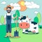 Farmer with cow cartoon vector illustration