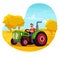 Farmer, Driving Tractor Against Autumn Background