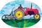 Farmer Driving Vintage Farm Tractor Oval Low Polygon