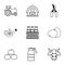 Farmer equipment icons set, outline style