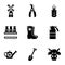 Farmer equipment icons set, simple style