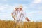 Farmer family on wheat field