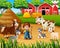 Farmer and farm animal in the farmyard