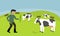 Farmer feeding grass for cows