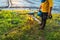 Farmer Fill the Liquid Herbicide into Drone Tank