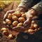 Farmer with freshly harvested potatoes in his hands.