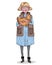 Farmer girl holding chicken in her hands. Cute cartoon character.
