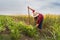 Farmer girl in the sugar beet field