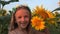 Farmer Girl in Sunflower Agriculture Field, Teenager Kid Playing in Agrarian Harvest, Child Outdoor in Nature