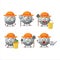 Farmer gray gummy candy G cute mascot character with fork