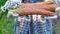 Farmer hands holding harvested ripe carrots