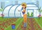 Farmer Harvesting Strawberry Flat Illustration