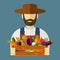 Farmer hat, picked vegetables. Vector illustration, icon