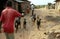 A farmer herding goats in Rwanda.