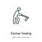 Farmer hoeing outline vector icon. Thin line black farmer hoeing icon, flat vector simple element illustration from editable