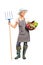 Farmer holding a pitchfork and vegetables