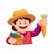 Farmer holding vegetable and carrot. agriculture harvest symbol character mascot illustration vector