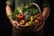 Farmer Holds Basket Brimming With Freshly Harvested Veggies