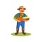 Farmer holds chicken and eggs, vector icon.