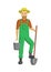 Farmer illustration set of two. Man with shovel and bucket