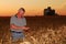 Farmer inspects durum wheat