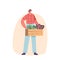 Farmer Male Character Proudly Holds A Wooden Box Filled With Fresh, Vibrant Greens With Lush Foliage Vector Illustration