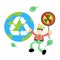 farmer man agriculture and stop nuclear activity healthy world recycle cartoon doodle flat design vector illustration