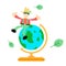 farmer man agriculture and world earth globe marker cartoon doodle flat design vector illustration