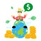 farmer man agriculture World economy money dollar global cartoon doodle flat design vector illustration