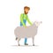 Farmer man caring for his sheep, farming and agriculture vector Illustration