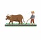Farmer man ploughing paddy field with water buffalo cartoon flat illustration vector isolated in white background