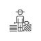 Farmer man with shovel line icon, outline vector sign, linear style pictogram isolated on white. Symbol, logo illustration. Editab