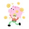 farmer man worker pick pig bank money dollar economy cartoon doodle flat design vector illustration