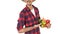 Farmer Midsection holding a basket of vegetables isolated on white