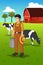 Farmer Milking Cow Illustration