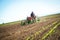 Farmer in Old-fashioned tractor