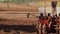 Farmer plows with his tractor on his farm for peanuts planting in the rural area