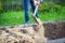 Farmer prepare the soil for planting crops in the garden. Cultivated land. Gardening concept. Agriculture plants growing