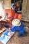 Farmer prepares the fungicide for the treatment of soybeans