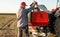 Farmer preparing artificial fertilizers for work