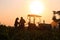 Farmer preparing and spraying pesticides on field