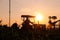 Farmer preparing and spraying pesticides on field