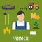 Farmer profession and agriculture flat icons