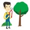 Farmer with pruner in garden vector illustration.