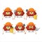 Farmer red chinese woman hat cute mascot character with fork