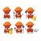 Farmer red clothing of chinese woman cute mascot character with fork