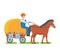 Farmer rides horse on cart, the environmentally friendly farm craft.