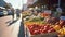 Farmer\\\'s market, vibrant produce and bustling stalls creating a tapestry of nature\\\'s bounty