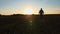 farmer silhouette. Human walking on agricultural field, at sunset. in backlight. farming