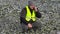 Farmer with smartphone on frozen field